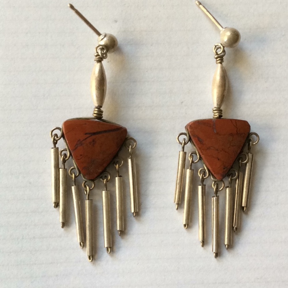 Brown glass and silver earrings